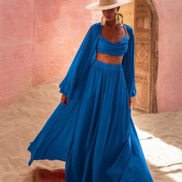 Erika Peña Avana Wide Pants (S/M) In Blue New - Picture 1 of 15